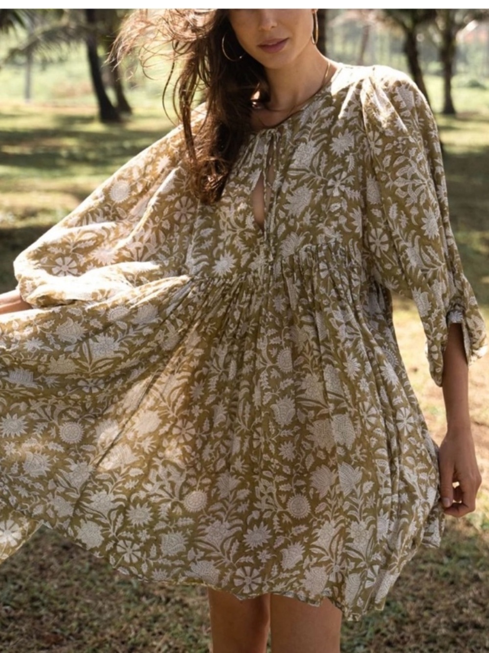Daughters of India Kyra Mini Dress in olive size L cotton
